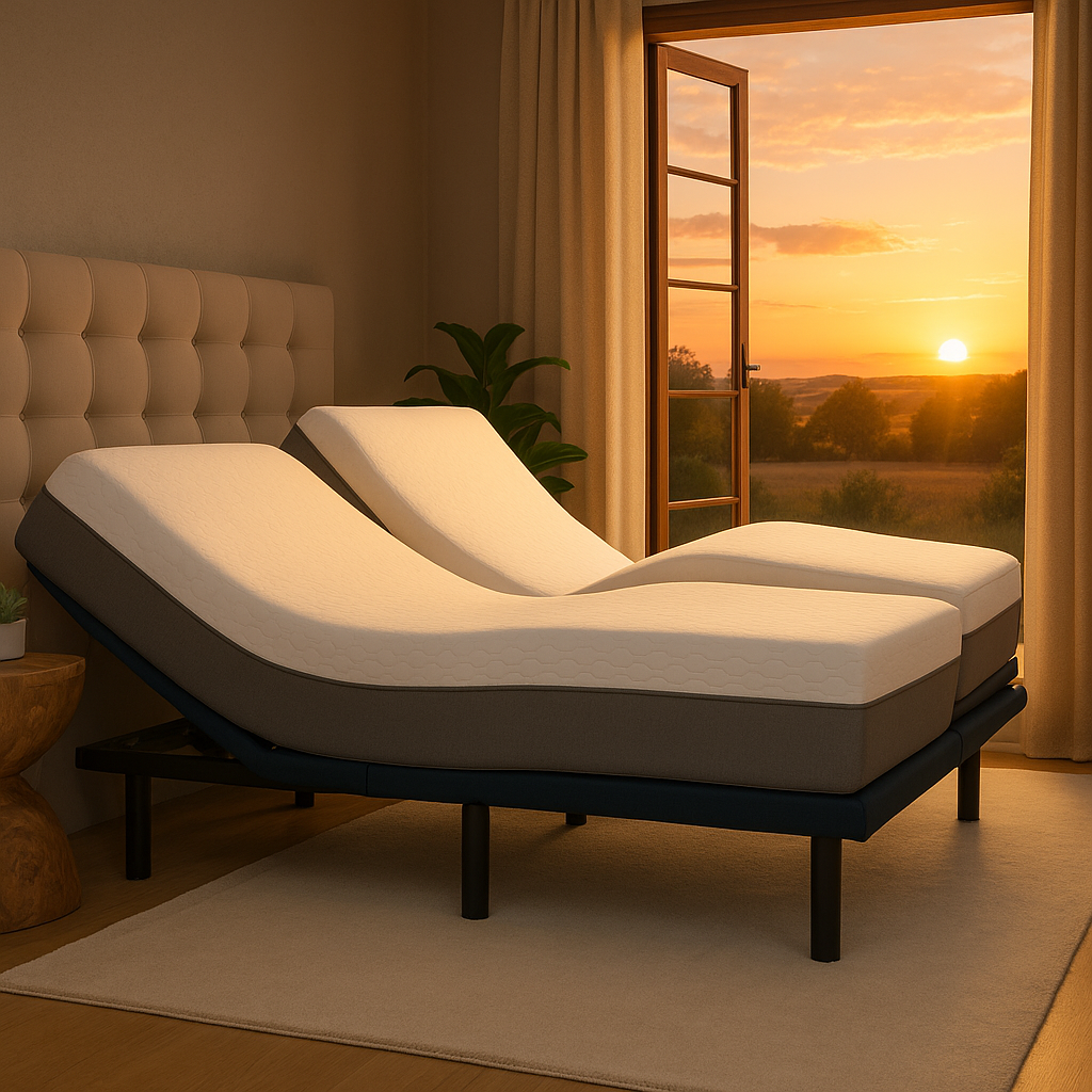 Split queen bed frame and sunset mattress