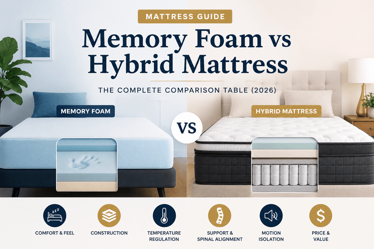 Memory Foam vs Hybrid Mattress: The Complete Comparison Table (2026) - Beverly Hills Bed