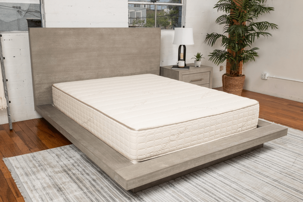 Latex queen 13" mattress on bedframe