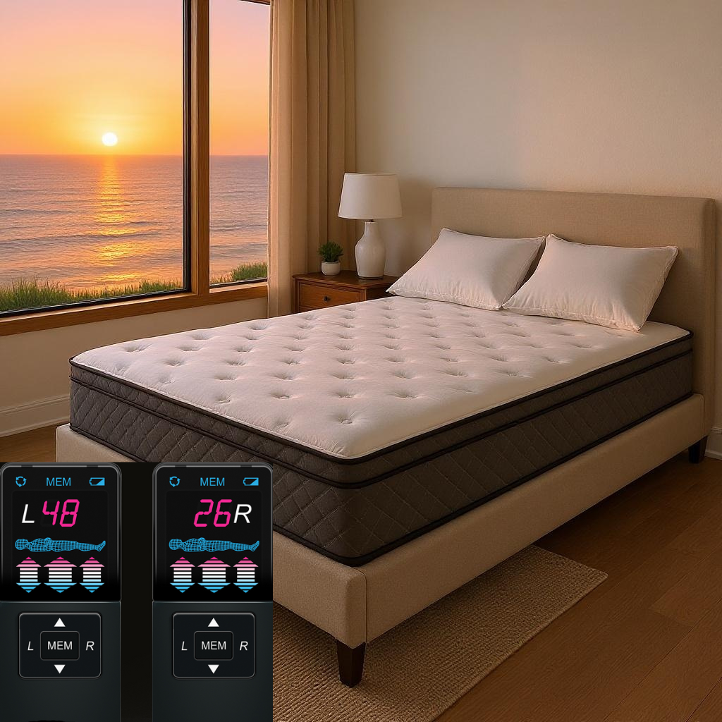 Queen Air adjustable dual chamber mattress with 2 remotes