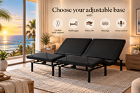 A split cal king adjustable electric bed frame with features that include lumbar back support, wallhugger, pillow tilt, massage, and voice control.