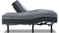 "Electric wireless bed base in elevated position with split top queen mattress