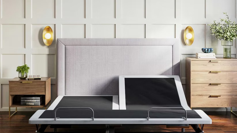 "Split top queen adjustable base showing independent head zones for personalized comfort"