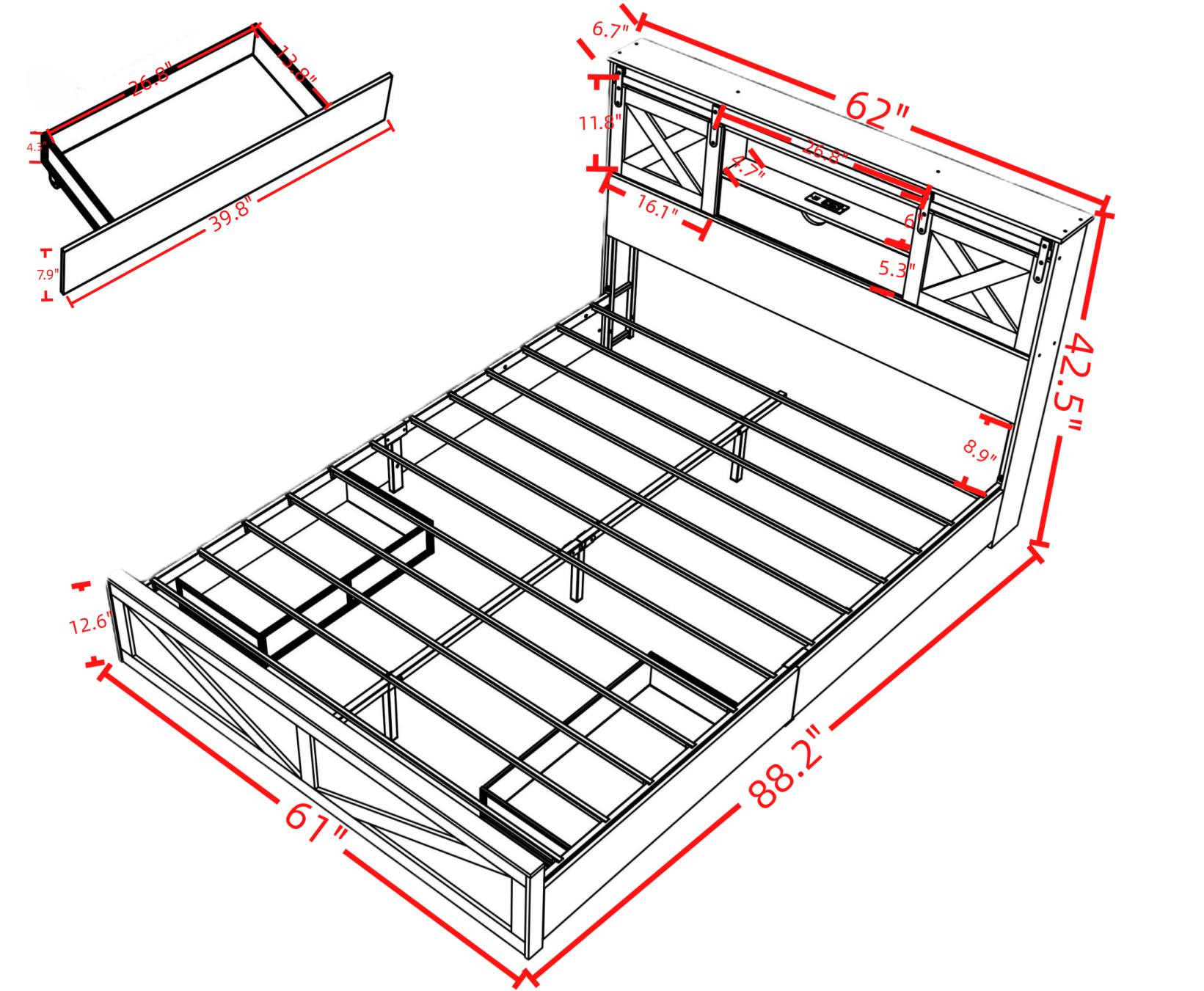  Farmhouse queen bed frame with dimensions