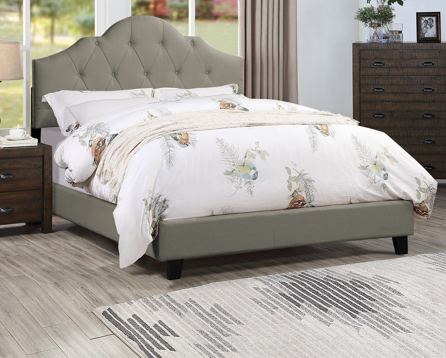 Queen Size Upholstered Bed Frame - Grey Tufted Arch Headboard with Adjustable Height