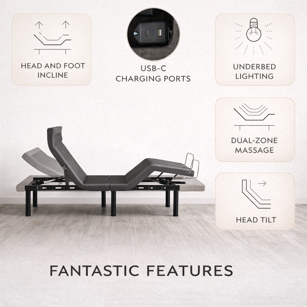 Pillow tilt adjustable bed frame feature