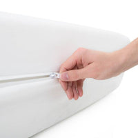 "Close-up of Micro Tite zipper closure on Encase 360 bed bug proof mattress encasement"