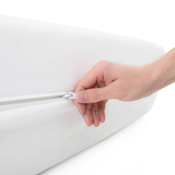 "Close-up of Micro Tite zipper closure on Encase 360 bed bug proof mattress encasement"
