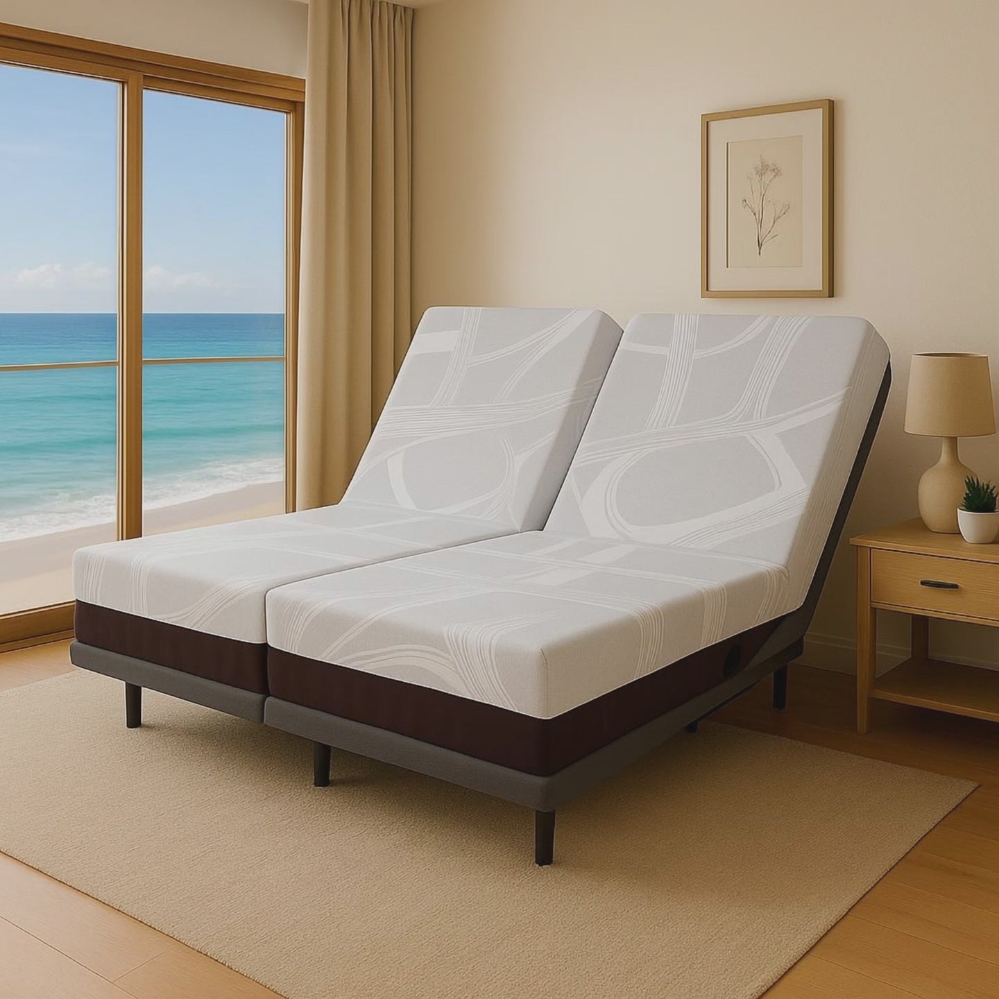Split Queen 11" Memory Foam Mattress (medium) Adjustable Massaging Base