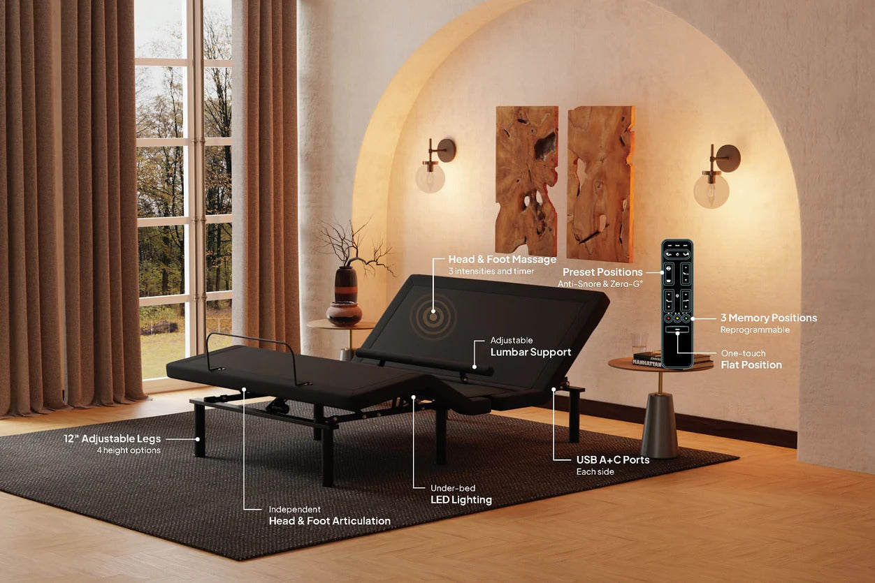 Ergomotion Rio 5 Lumbar, Pillow Tilt, Massaging Wallhugger Bed Base