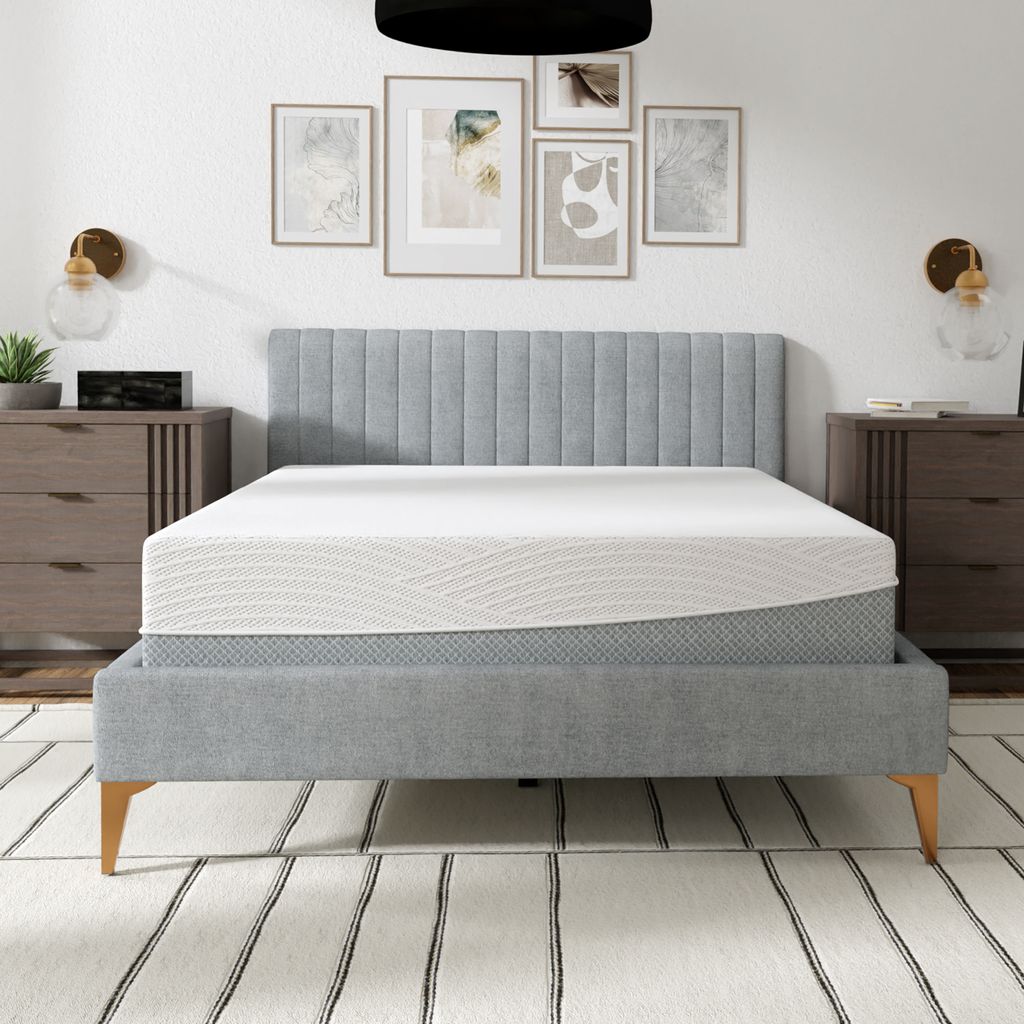 12 inch EcoCore Hybrid Mattress medium plush on modern bed frame in bedroom setting