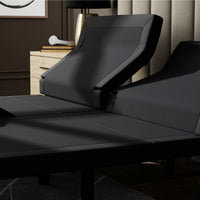 "Adjustable bed base with wireless remote control and lumbar support feature"